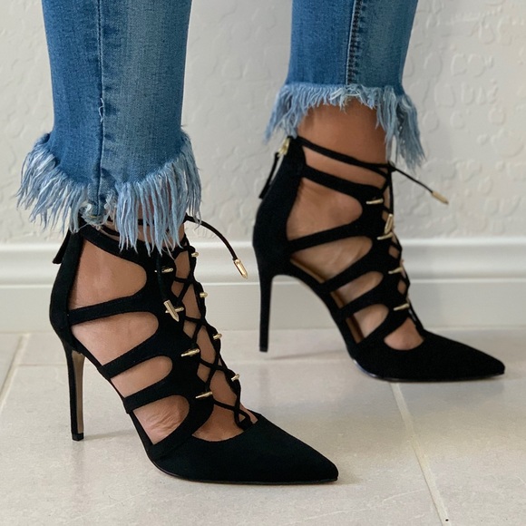 Urban Outfitters Shoes - Black Lace Detail Cut Out Pointy Toe Stiletto Pump